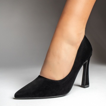 Pantofi dama cu toc subtire negru suede ZEF13041, 1, zeforia.ro