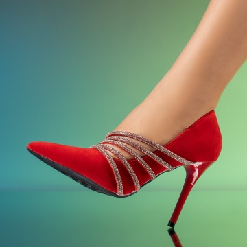Pantofi dama cu toc subtire rosu suede MOD13911, 3, modlet.ro