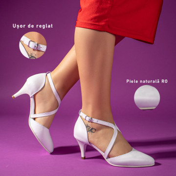 Pantofi dama cu toc subtire si bareta albi din Piele Naturala MOD08081, 3, modlet.ro