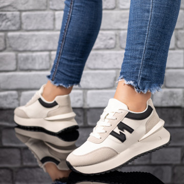 Pantofi dama sport bej cu negru MOD09693, 3, modlet.ro