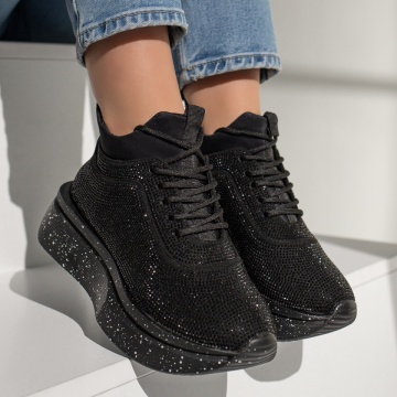 Pantofi dama sport cu strasuri si talpa groasa negri MOD12966, 3, modlet.ro