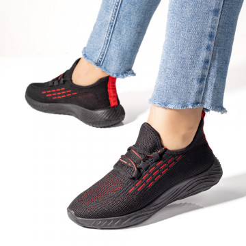 Pantofi dama sport din material textil negru cu rosu MOD03784, 3, modlet.ro