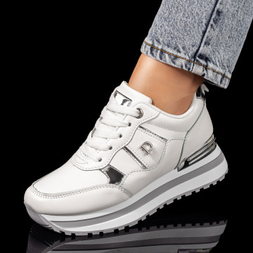 Pantofi sport albi cu siret dama MOD09924, 1, modlet.ro
