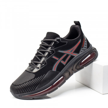 Pantofi sport barbati negri suede cu rosu MOD09775, 2, modlet.ro