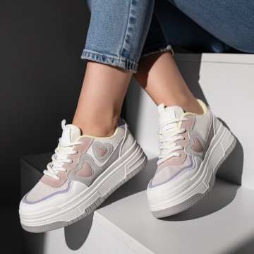 Pantofi sport dama albi cu gri si roz MOD11670, 2, modlet.ro