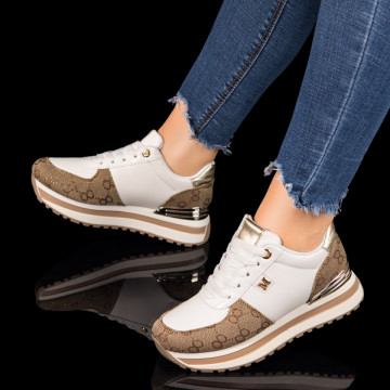 Pantofi sport dama albi cu maro MOD10435, 1, modlet.ro