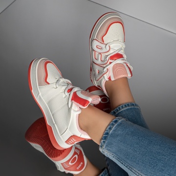 Pantofi sport dama albi cu portocaliu MOD11666, 5, modlet.ro