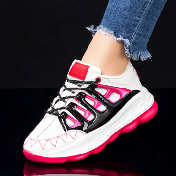 Pantofi sport dama albi cu roz si negru MOD08195, 3, modlet.ro