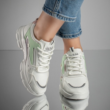 Pantofi sport dama albi cu verde MOD11070, 4, modlet.ro