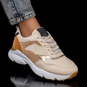 Pantofi sport dama bej cu siret MDL06174