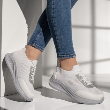 Pantofi sport dama cu siret albi MOD13398, 4, modlet.ro