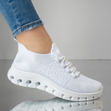 Pantofi sport dama cu siret din material textil albi EMA11, 4, modlet.ro