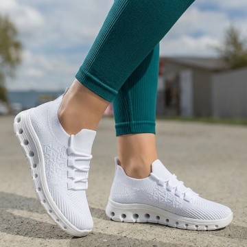 CUPON, Pantofi sport dama cu siret din material textil albi EMA11, modlet.ro