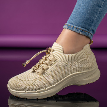 Pantofi sport dama cu siret elastic bej MOD11170, 1, modlet.ro