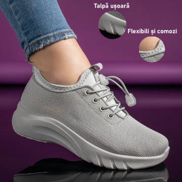 Pantofi sport dama cu siret elastic gri MOD11167, 3, modlet.ro