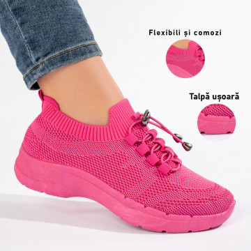 Pantofi sport dama cu siret elastic roz inchis MOD11170, 3, modlet.ro