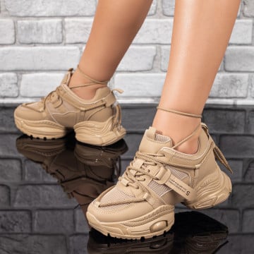 Pantofi sport dama cu siret khaki ZEF09906, 3, zeforia.ro