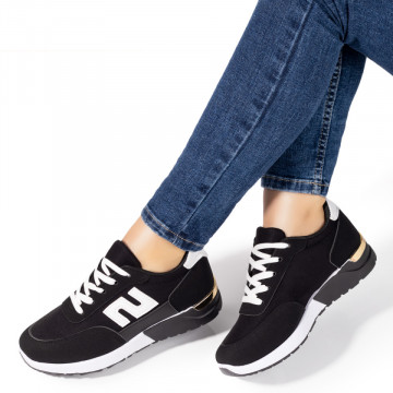 Pantofi sport dama cu siret negri cu alb MOD09723, 3, modlet.ro