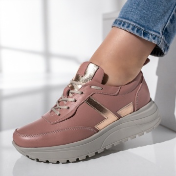 Pantofi sport dama cu siret roz cu auriu din Piele naturala MOD12092, 3, modlet.ro