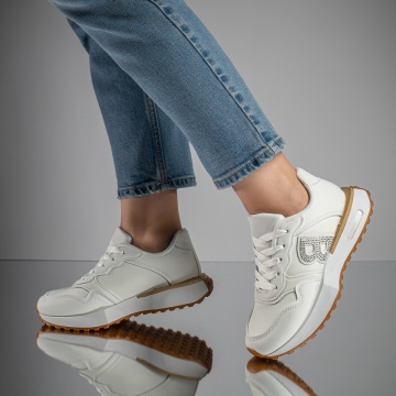 Pantofi sport dama cu siret si aplicatii cu pietre albi MOD11768, 3, modlet.ro