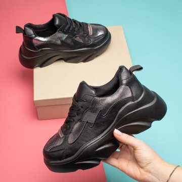 Pantofi sport dama cu siret si talpa groasa negri MOD12701, 2, modlet.ro