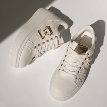 Pantofi sport dama cu talpa groasa alb cu auriu MOD12969, 3, modlet.ro
