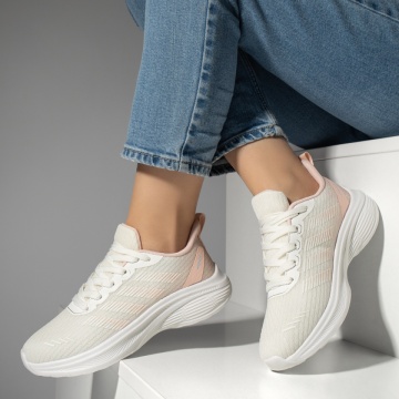 Pantofi sport dama cu talpa groasa alb cu roz MOD13046, 2, modlet.ro