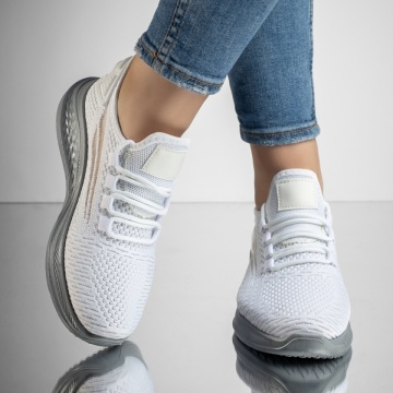 Pantofi sport dama cu talpa groasa albi cu gri MOD13184, 2, modlet.ro