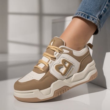 Pantofi sport dama cu talpa groasa albi cu khaki ZEF11743, 3, zeforia.ro