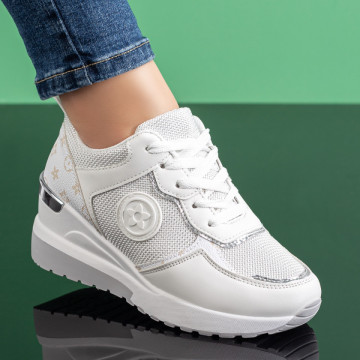 Pantofi sport dama cu talpa groasa albi MOD08642, 3, modlet.ro