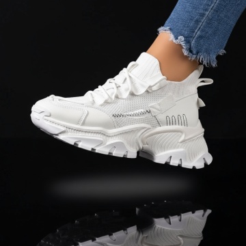 Pantofi sport dama cu talpa groasa albi MOD09199