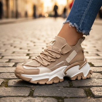 Pantofi sport dama cu talpa groasa khaki MOD09199