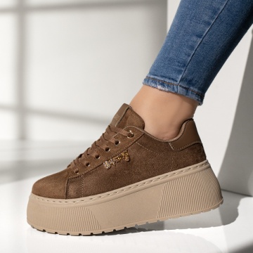 Adidasi dama, Pantofi sport dama cu talpa groasa maro suede MOD14269, modlet.ro