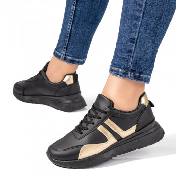 Pantofi sport dama cu talpa groasa negri cu auriu MOD05871, 3, modlet.ro