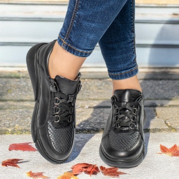 Pantofi sport dama cu talpa groasa negri din Piele naturala MOD06410, 3, modlet.ro