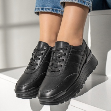 Pantofi sport dama cu talpa groasa negri din Piele naturala MOD12975, 3, modlet.ro
