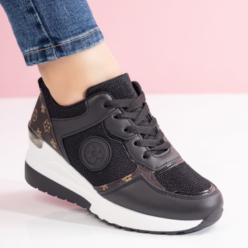 Pantofi sport dama cu talpa groasa negri MOD08642, 3, modlet.ro