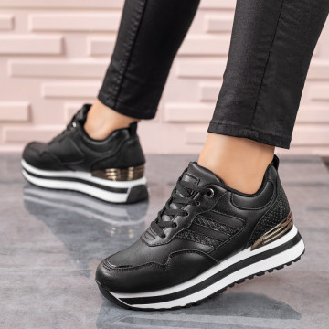 Pantofi sport dama cu talpa groasa negri MOD09596, 3, modlet.ro