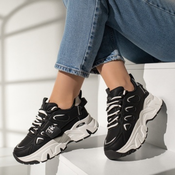 Pantofi sport dama cu talpa groasa negri MOD12980, 2, modlet.ro