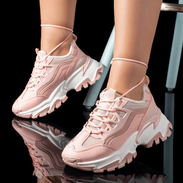 Pantofi sport dama cu talpa groasa roz MOD09493, 3, modlet.ro