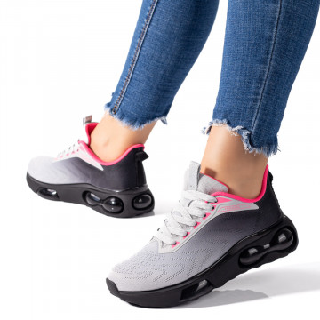 Pantofi sport dama gri cu roz cu talpa groasa MOD09503, 3, modlet.ro