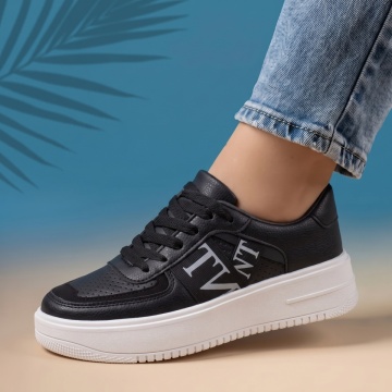 Adidasi dama, Pantofi sport dama negri cu alb si talpa groasa MOD05703, modlet.ro