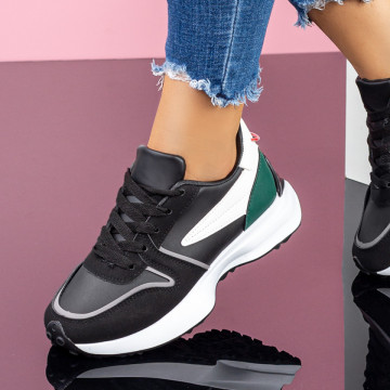 Pantofi sport dama negri cu alb si verde MOD07870, 4, modlet.ro
