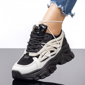 Pantofi sport dama negri cu bej MOD08102, 4, modlet.ro