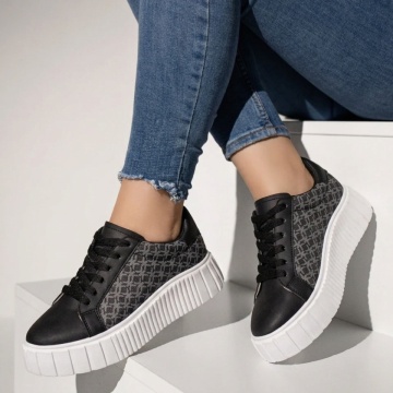 Adidasi dama, Pantofi sport dama negru cu alb cu model si siret MOD06312, modlet.ro