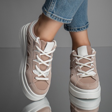 Pantofi sport roz dama cu talpa groasa alba MOD11667, 2, modlet.ro