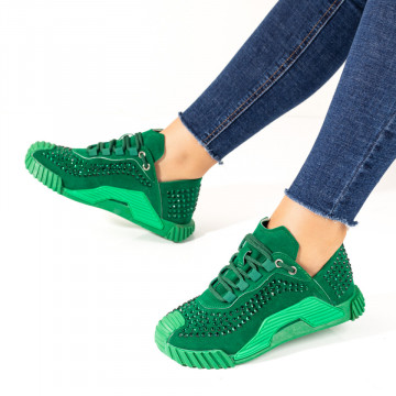 Pantofi sport verzi dama cu strasuri aplicate MOD10069, 3, modlet.ro