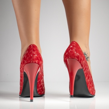 Pantofi Stiletto dama cu toc subtire rosii din Piele naturala MOD07628, 2, modlet.ro