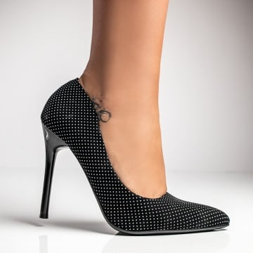 Pantofi Stiletto dama cu toc subtire si imprimeu negri INA33, 3, modlet.ro