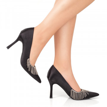 Pantofi Stiletto dama negri cu aplicatii de pietre MOD07772, 4, modlet.ro